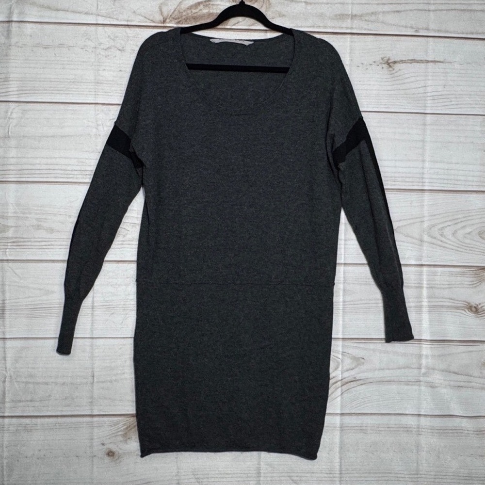 Athleta Azalia Merino Wool Sweater Dress Gray Long Sleeve Scoop Neck Womens M